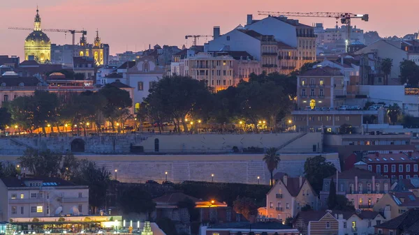 Lisboa Após Pôr Sol Vista Panorâmica Aérea Centro Cidade Com — Fotografia de Stock