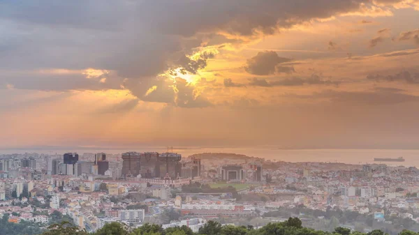 Vue Panoramique Lever Soleil Sur Lisbonne Almada Depuis Point Vue — Photo