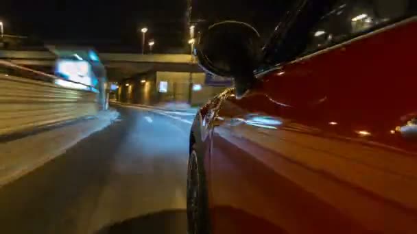 Ar moves at fast speed at the night streets timelapse hyperlapse drivelapse. — Stock Video