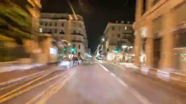 Guidare per le strade notturne a Nice timelapse hyperlapse drivelapse, Francia . — Video Stock
