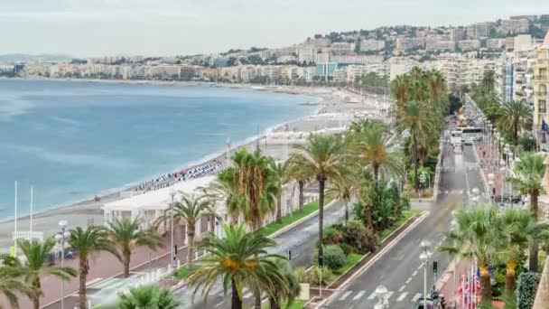 Belle vue aérienne panoramique ville de Nice timelapse, France. Mer Méditerranée, baie des Anges — Video