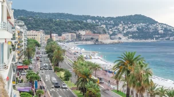 Bela vista aérea panorâmica cidade de Nice timelapse, França. Mar Mediterrâneo, baía dos Anjos — Vídeo de Stock