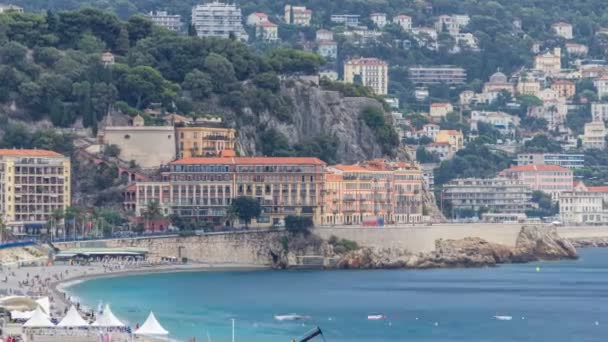 Prachtige panoramische luchtfoto stad van mooie timelapse, Frankrijk. Middellandse Zee, baai van de engelen — Stockvideo