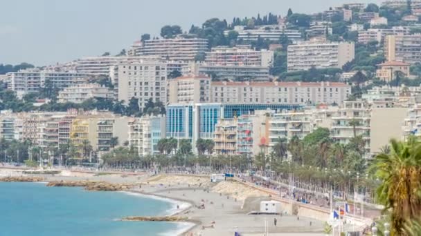 Hermosa vista panorámica de la ciudad de Niza timelapse, Francia. Mar Mediterráneo, bahía de los Ángeles — Vídeo de stock