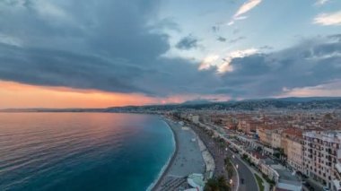 Güzel şehir ve Akdeniz deniz hava gün gece timelapse için Panorama