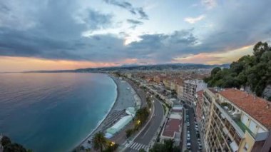 Güzel şehir ve Akdeniz deniz hava gün gece timelapse için Panorama