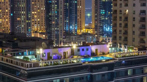 Aerial View Dubai Marina Vantage Point Night Timelapse Modern Skyscrapers — Stock Video