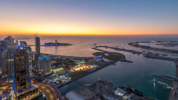 JBR e Bluewaters ilha aérea dia a noite timelapse — Vídeo de Stock