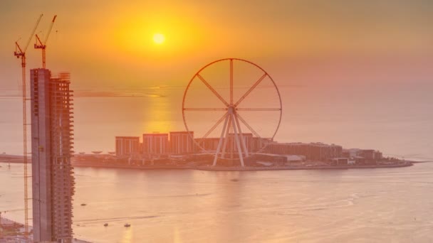Bluewaters île au coucher du soleil timelapse aérienne avec roue ferris — Video
