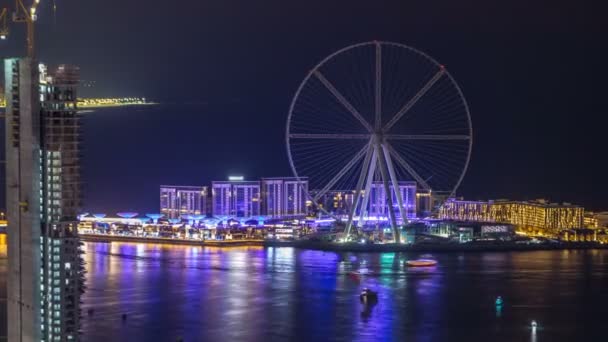 Bluewaters island aerial night timelapse with ferris wheel — Stock Video