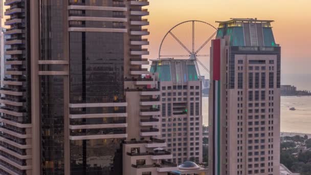 JBR and Bluewaters island after sunset aerial day to night timelapse — Stock Video