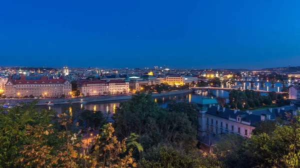 Kvällen Panorama Prag Med Floden Moldau Och Prags Broar Dag — Stockfoto
