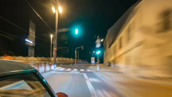 Car Moves Fast Speed Night Streets Timelapse Hyperlapse Drivelapse Blured — Stock Photo, Image