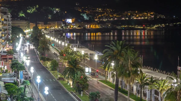 Panorama Aérien Nocturne Nice Timelapse France Vieille Ville Éclairée Petites — Photo