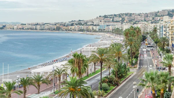 Smuk Panoramaudsigt Byen Nice Time Lapse Frankrig Promenade Med Trafik - Stock-foto