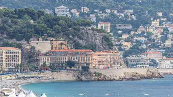 Vackra Panorama Flygfoto Staden Nice Timelapse Frankrike Promenaden Med Trafik — Stockfoto
