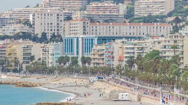 Smuk Panoramaudsigt Byen Nice Time Lapse Frankrig Promenade Med Trafik - Stock-foto