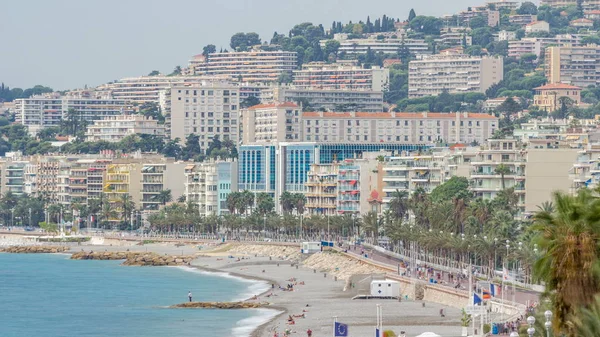 Smuk Panoramaudsigt Byen Nice Time Lapse Frankrig Promenade Med Trafik - Stock-foto