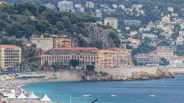 Vackra Panorama Flygfoto Staden Nice Timelapse Frankrike Promenaden Med Trafik — Stockfoto