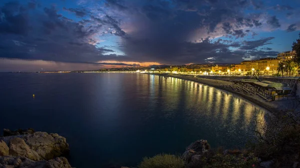Nábřeží Města Nice Středozemní Moře Den Noční Přechod Timelapse Andělský — Stock fotografie