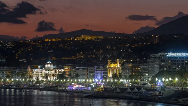Набережная Города Ниццы Средиземное Море День Ночь Время Перехода Bay — стоковое фото