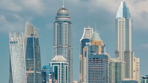 Dubai Marina skyscrapers airtop view at morning from JLT in Dubai timelapse, UAE . — стоковое видео
