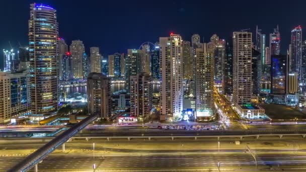 Panorama na dachu z Dubai marina timelapse. — Wideo stockowe