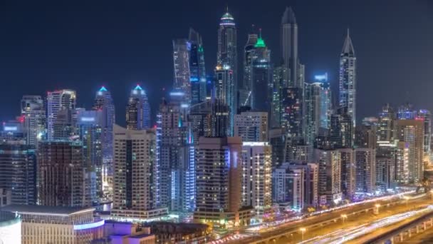 Fantástico horizonte en la azotea de Dubai marina timelapse . — Vídeos de Stock