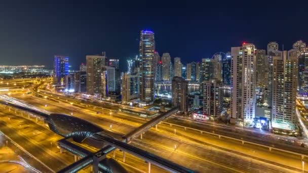 Fantastiska takterrass skyline i Dubai marina timelapse. — Stockvideo