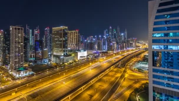 Fantastiska takterrass skyline i Dubai marina timelapse. — Stockvideo