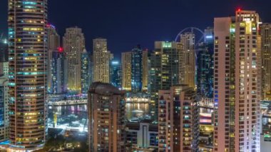 Dubai Yat Limanı timelapse fantastik çatı skyline.