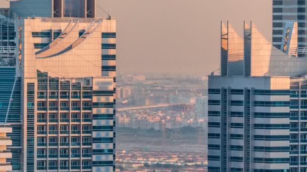 두바이 마리나 Timelapse Jlt 스카이 타워의 훌륭한 관점입니다 햇빛입니다 에미리트 — 비디오