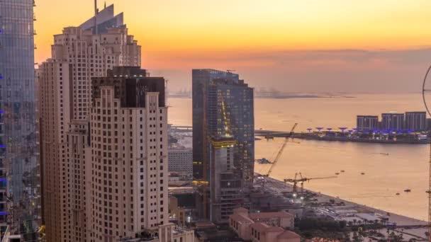 Jbr Dubai Marina Sunset Aerial Day Night Transition Timelapse Modern — Stock Video