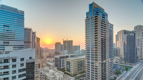 Вид Дубаї Марина Точки Зору Захід Сонця Timelapse Ультрасучасні Хмарочоси — стокове фото