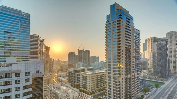 Letecký Pohled Dubai Marina Pozorovatelny Západu Slunce Timelapse Moderní Mrakodrapy — Stock fotografie