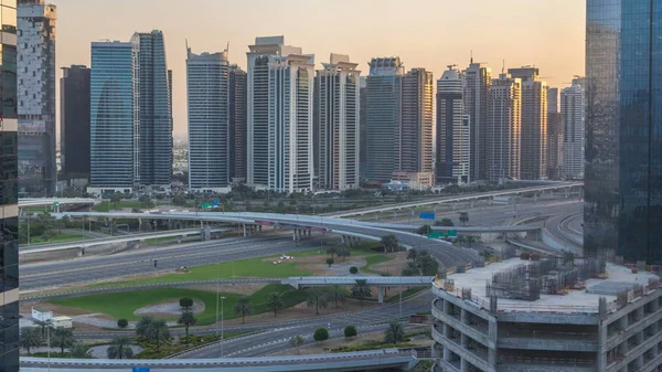 Aerial View Jlt Dubai Marina Big Highway Intersection Timelapse Sheikh — Stock Photo, Image