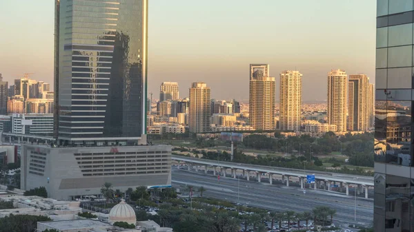 Dubai Paisaje Urbano Que Muestra Zona Barsha Atardecer Timelapse Emiratos —  Fotos de Stock