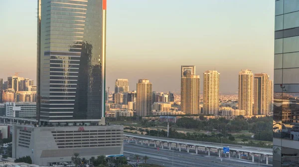 Dubai Paisaje Urbano Que Muestra Zona Barsha Atardecer Timelapse Emiratos —  Fotos de Stock