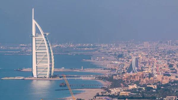 Vista Aérea Jumeirah Beach Dubai Skyline Com Burj Arab Dia — Fotografia de Stock