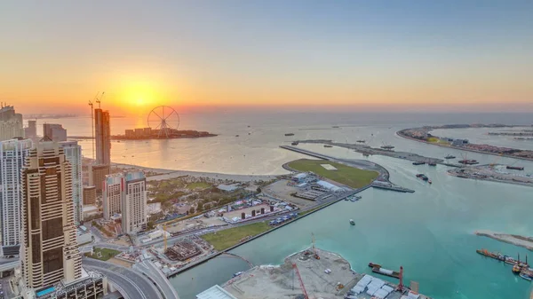 Jbr Und Blauwasserinsel Zeitraffer Bei Sonnenuntergang Moderne Türme Und Wolkenkratzer — Stockfoto