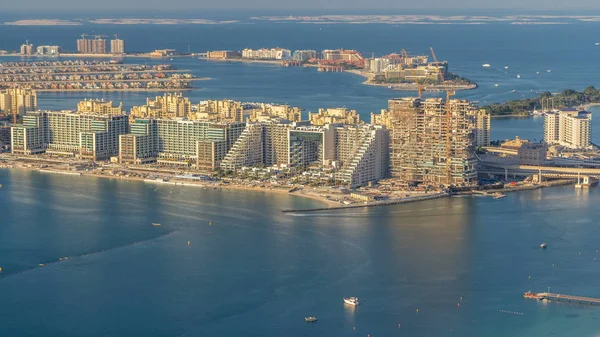 Aerial View Palm Jumeirah Island Timelapse Evening Top View Villas — Stock Photo, Image