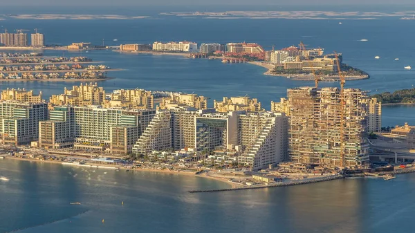 Aerial View Palm Jumeirah Island Timelapse Evening Top View Villas — Stock Photo, Image
