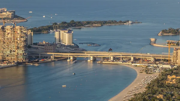 Aerial View Bridge Palm Jumeirah Island Timelapse Evening Top View — Stock Photo, Image