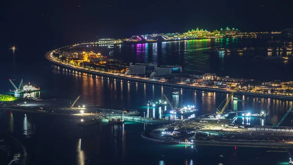 Vista Aerea Palm Jumeirah Island Timelapse Notte Vista Dall Alto — Foto Stock