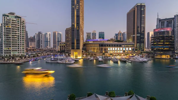 Aerial Vew Dubai Marina Shoping Mall Restaurants Towers Yachts Day — Stock Photo, Image