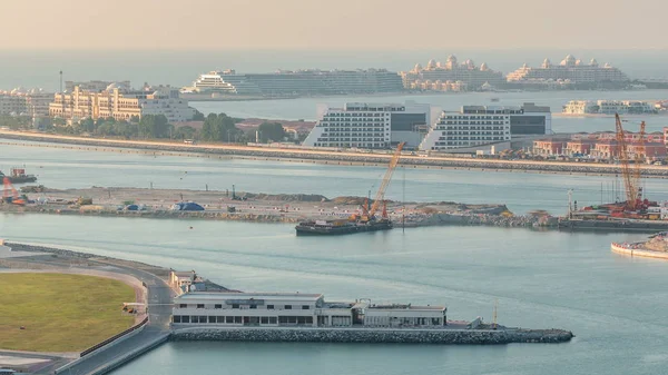 Vista Aerea Palm Jumeirah Island Timelapse Vista Dall Alto Serale — Foto Stock