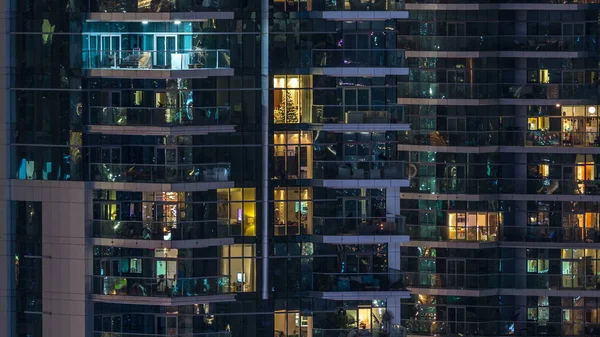 Glowing Windows Multistory Modern Glass Residential Building Light Night Timelapse — Stock Photo, Image