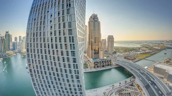 Jbr Dubai Marina Durante Tramonto Timelapse Aerea Moderne Torri Grattacieli — Foto Stock