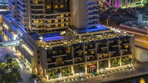 Luxury Dubai Marina Canale Con Traffico Lungomare Con Ristoranti Notte — Foto Stock