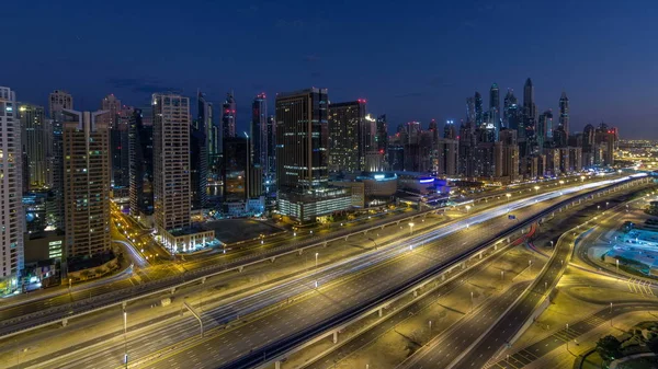 Dubai Marina Wolkenkrabbers Luchtfoto Bovenaanzicht Vóór Zonsopgang Van Jlt Dubai — Stockfoto